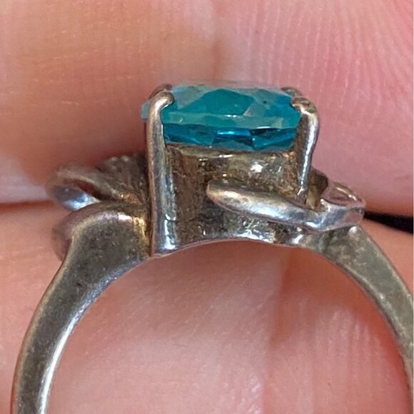 Ring Size 6.5 Blue Glass Sterling Silver 925 Women Semi-Precious Stone - Picture 5 of 9